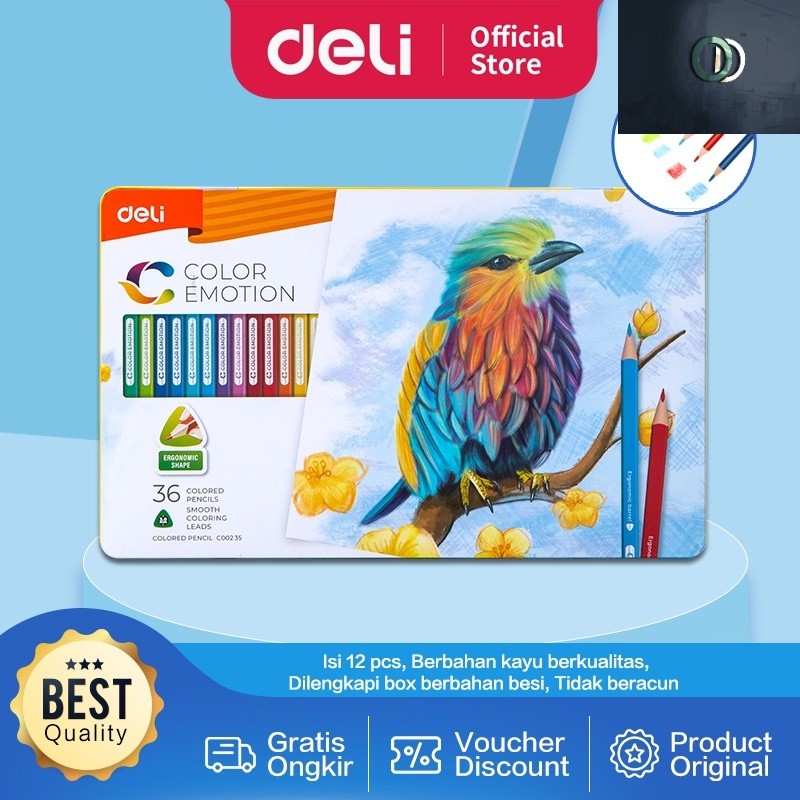 

HOT SALE!! / Deli Pensil Warna Celup Halus 12/24/36 Warna, Bentuk Segitiga Ergonomis EC00205 EC00225 EC00235