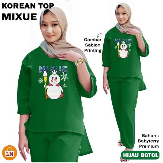 MIXUE SET | Korean Top Setelan Kaos Training Wanita Lengan Panjang Bahan Babyterry L XL XXL XXXL