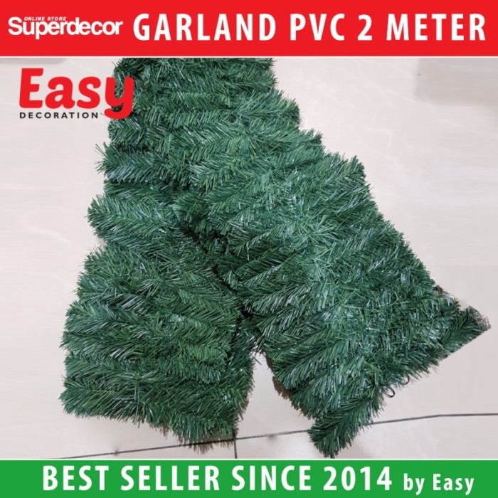 Aksesoris Pohon Natal / Garland Natal / Daun Garland Hijau Panjang 2 M - Garland Basic