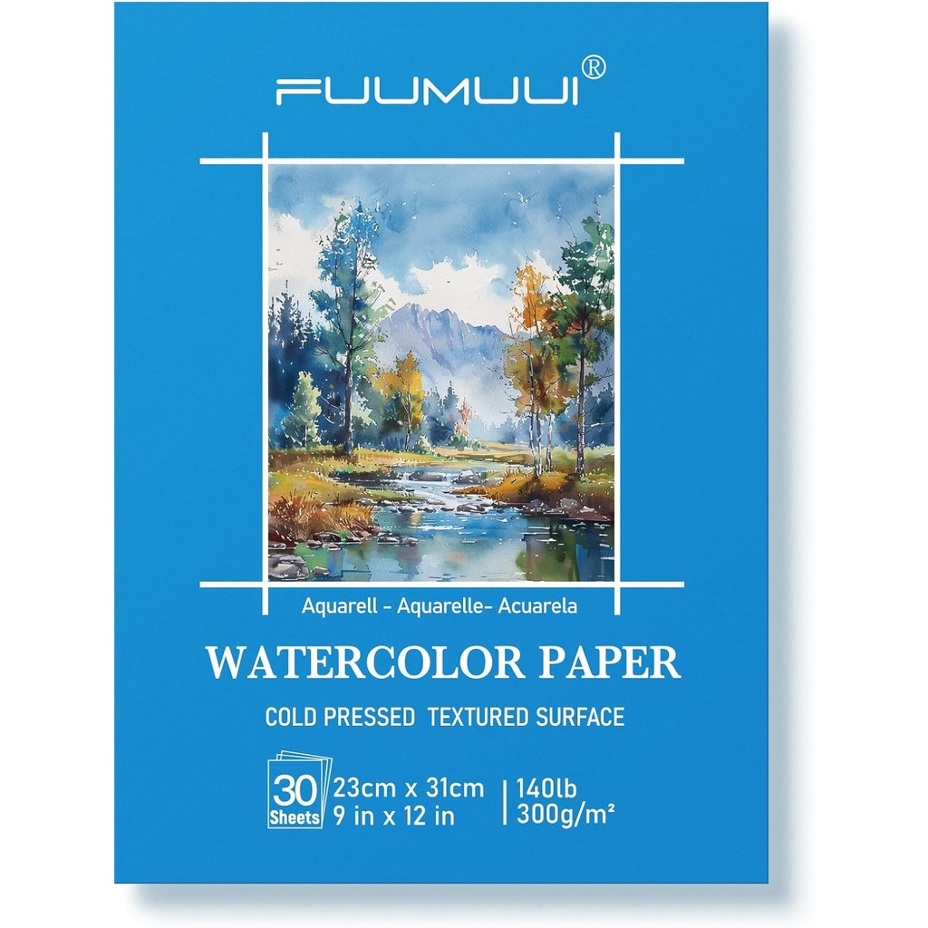 

Fuumuui Watercolor Paper- 30 Sheets 9x12-in Cold Pressed Watercolor Pad - 140LB/300GSM Art Paper Block for Watercolor Gouae