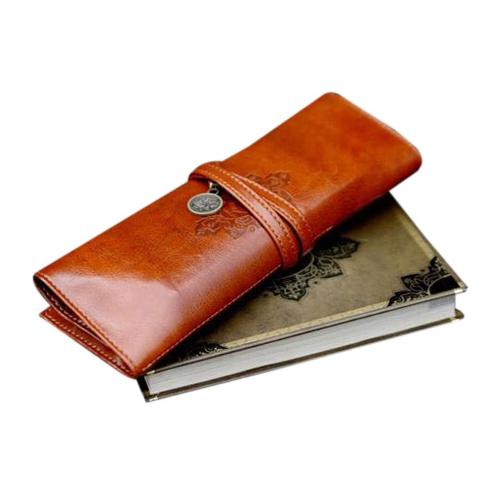 

Vintage Style PU Leather Rollup Pencil Case, Pencil Bag, Pen Pocket (Brown)