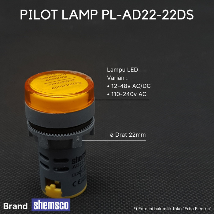 MU99 Pilot Lamp YELLOW 22mm 12-48v Indicator Lamp 12v 24v 48v PLAD