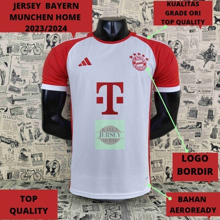 SETELAN JERSEY BOLA BAYERN MUNCHEN HOME NEW 2023 2024 GRADE ORI TOP - JERSEY SAJA, S