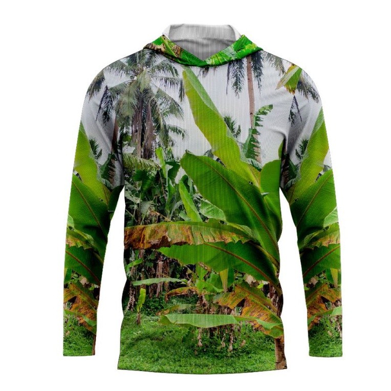 Kaos Baju Berburu Motif Camo Natural Daun Pisang Daun Talas