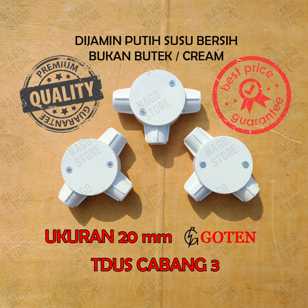 T DUS TDUS T DOS TDOS TEDUS TEDOS TEEDUS TEE DUS CONDUIT LISTRIK TERMINAL CABANG 3 20MM PUTIH GRADEO