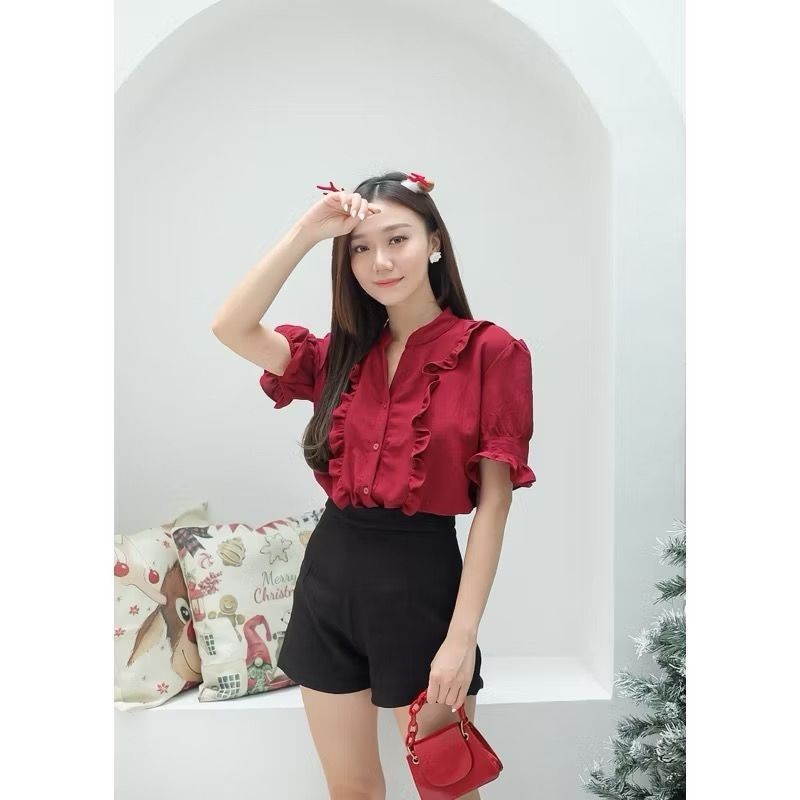 Xaviro - ZRX ATASAN BLOUSE WANITA AZIZAH  / YOLA TOP RUFFLE / BLOUSE RUFFLE WANITA LENGAN PENDEK / B