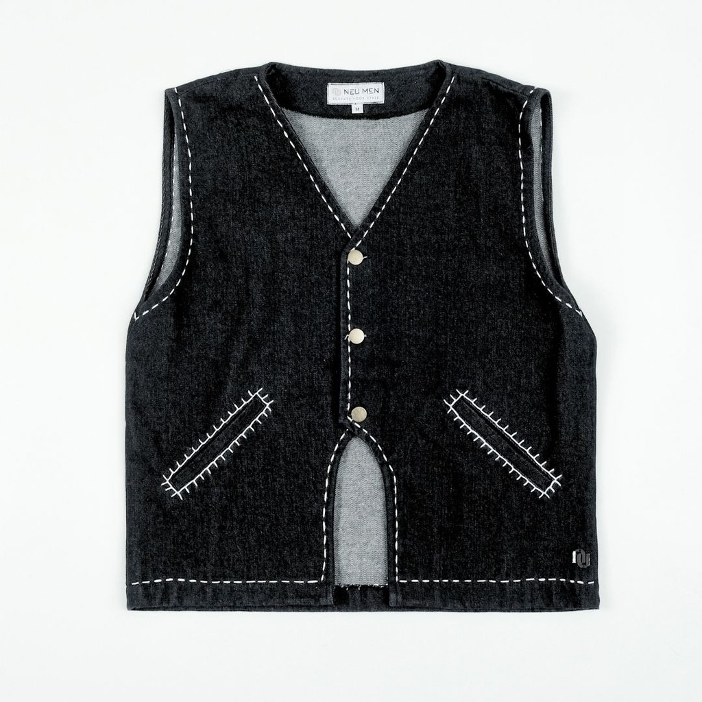 NEU MEN Vest Pria Stellar Crest vest  Soft Denim Black