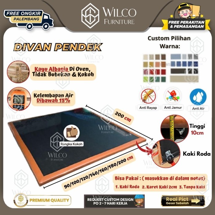 Custom Divan Pendek 8 CM Minimalis | Custom Ranjang Pendek Kaki Roda 10 CM | Divan Rangka Tempat Tid