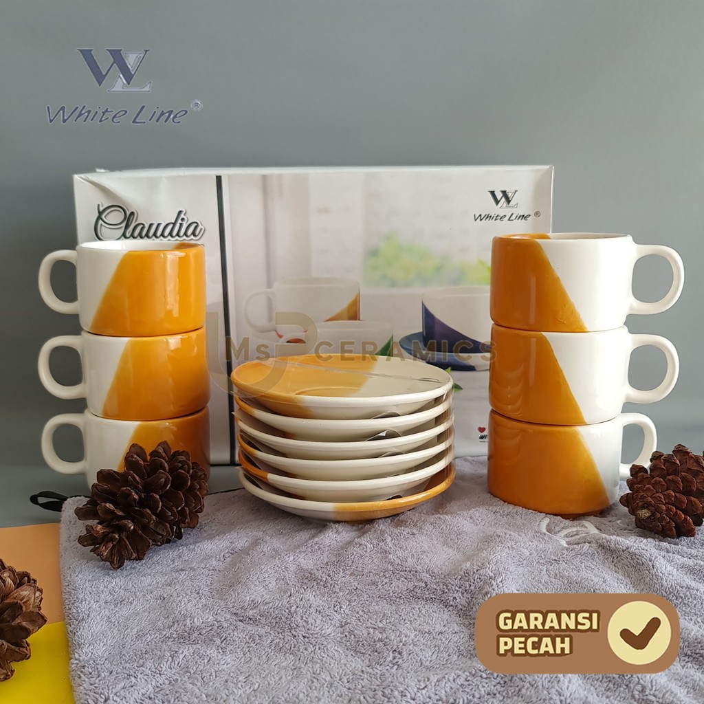 WHITELINE Cups & Saucers Claudia 12 PCS Cangkir Mug Gelas Set Keramik Lucu Unik Hadiah Gift Box Kado
