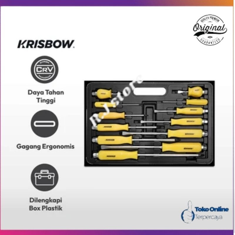 Krisbow Set 12 Pcs Obeng Plus & Minus Lrss12 - Kuning/obeng set/obeng
