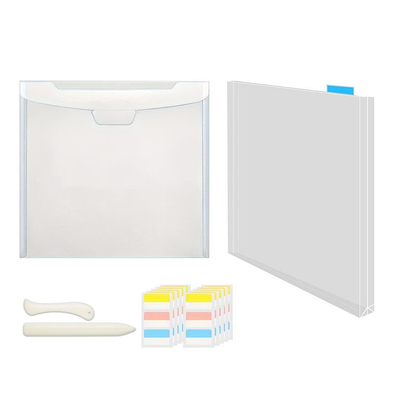 

12PCS Scrapbook Paper Storage Organizer Transparent Clear Bag With 2 Paper Creasers And 30 Sticky Index Tabs For Cardstock photo