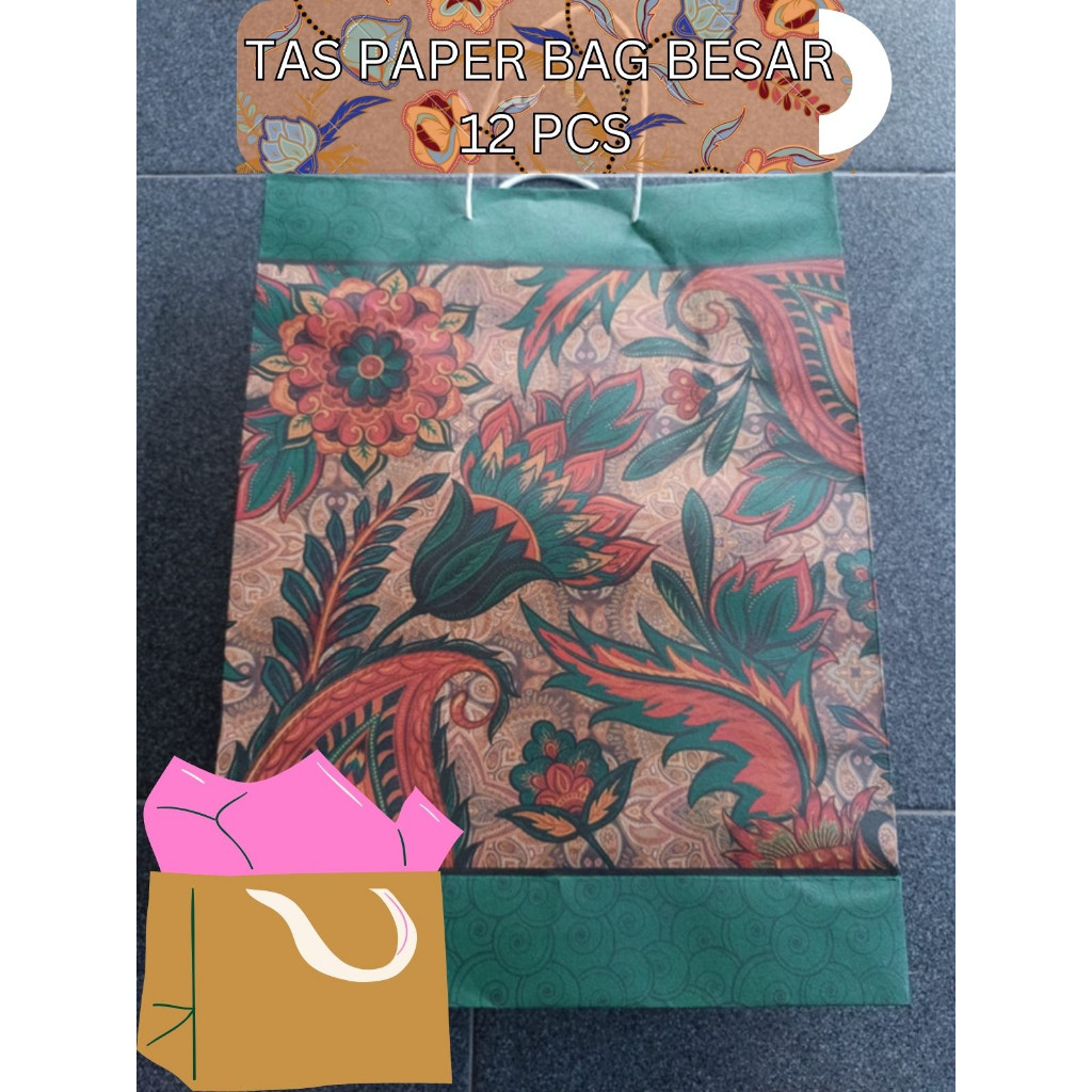 

TAS KERTAS PAPER BAG BESAR BATIK WARNA WARNI 1 PAK ISI 12 PCS