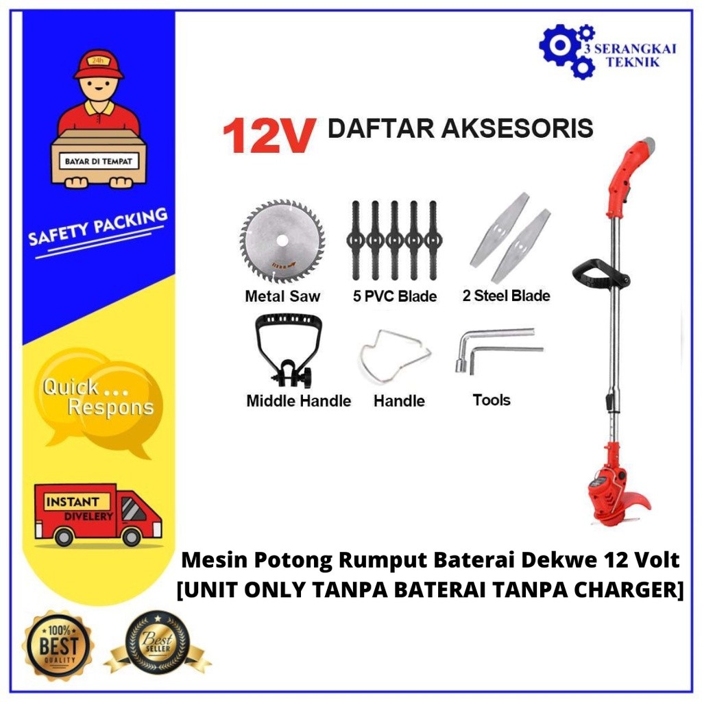 TISERA - [UNIT ONLY] Mesin Potong Rumput Baterai Cordless Brush Cutter 12Volt DEKWE