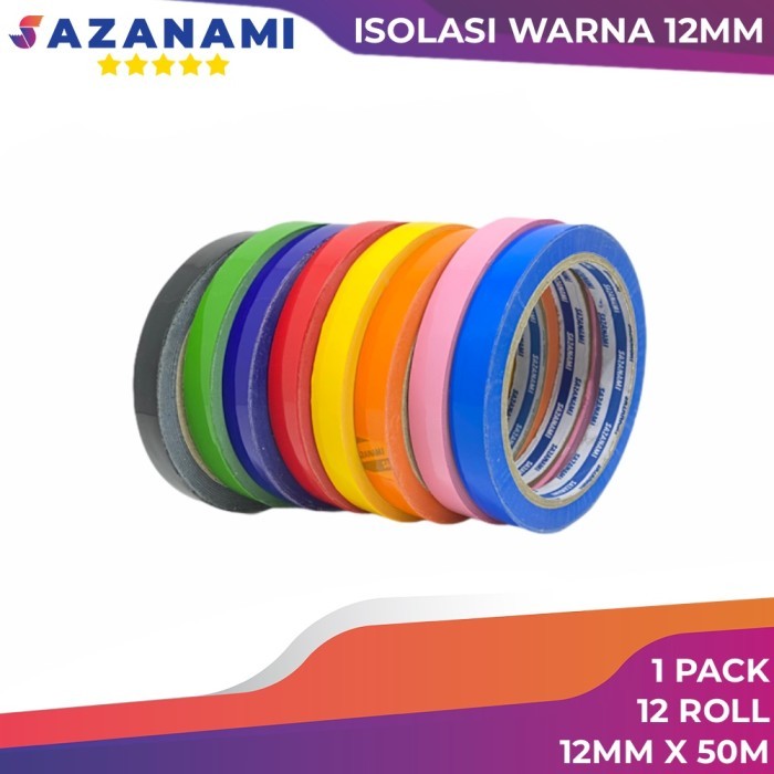 

Andma 1 PACK LAKBAN ISOLASI WARNA 12MM X 50M SAZANAMI SELOTIP WARNA 1 LUSIN - Hitam