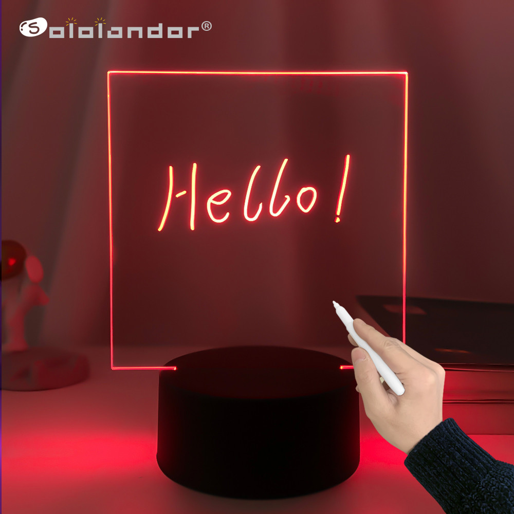 

Black Base Handwriting Night Light Battery Powered Blank Acrylic Led Writing Board with Mark Pen Color Changing Lamp for Decor