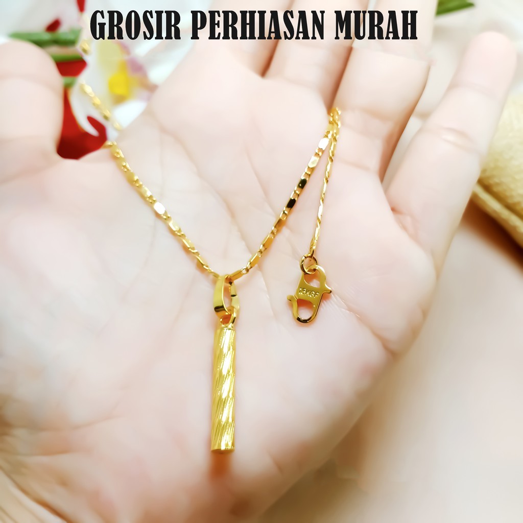 Moudah Kalung Titanium 24k Tempe Gold Anti Luntur RI9-501 Liontin Bambu Cantik Perhiasan Fashion Wan