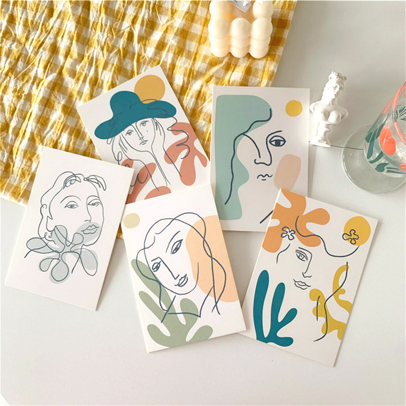 

5Pc Set Nordic Retro Abstract art Decoration Card Simple Style Postcard Photographic Props DIY Bedroom Wall Creative Stationery