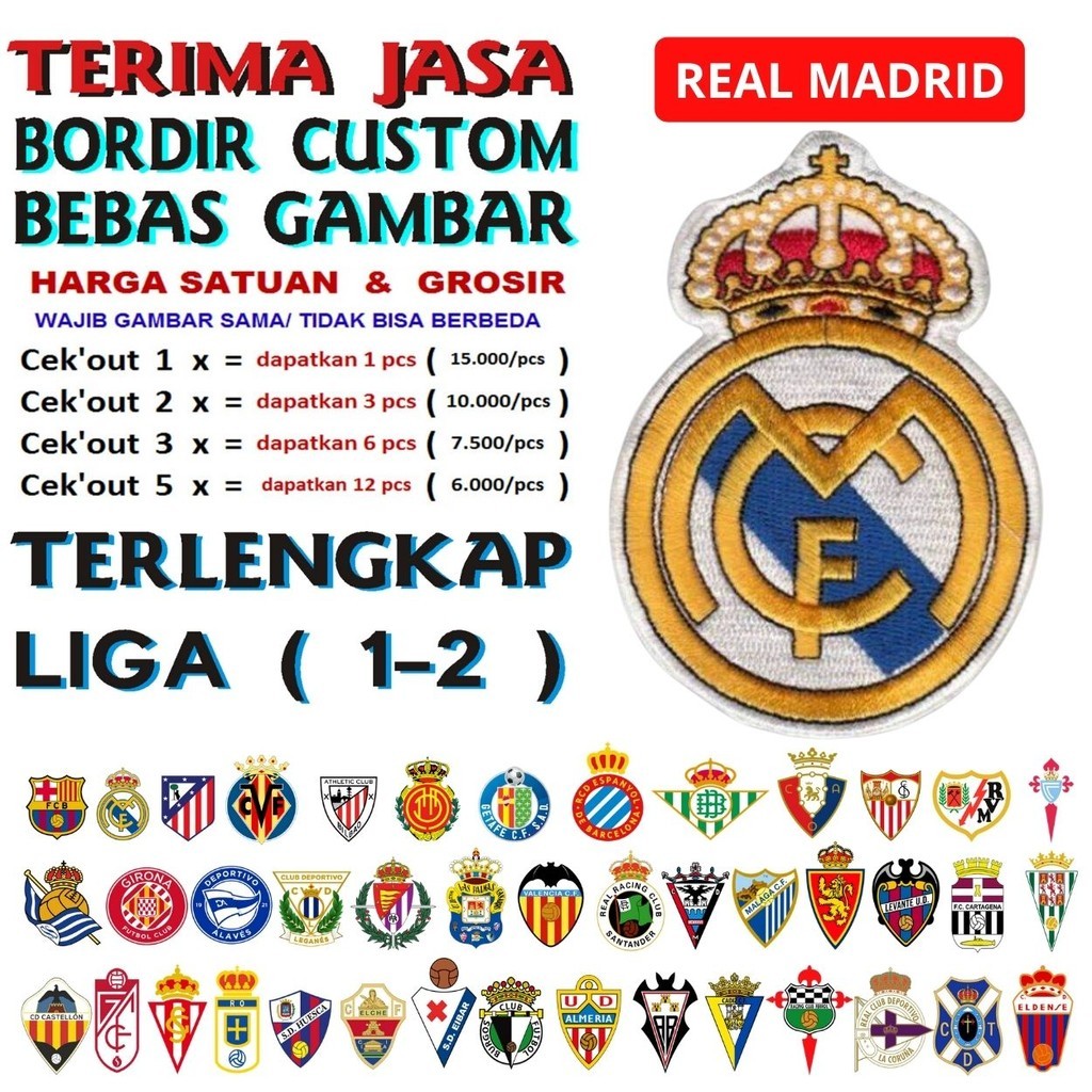 NEAR REAL MADRID PATCH BORDIR BET LOGO/EMBLEM KLUB BOLA LALIGA 1 & 2 SPANYOL