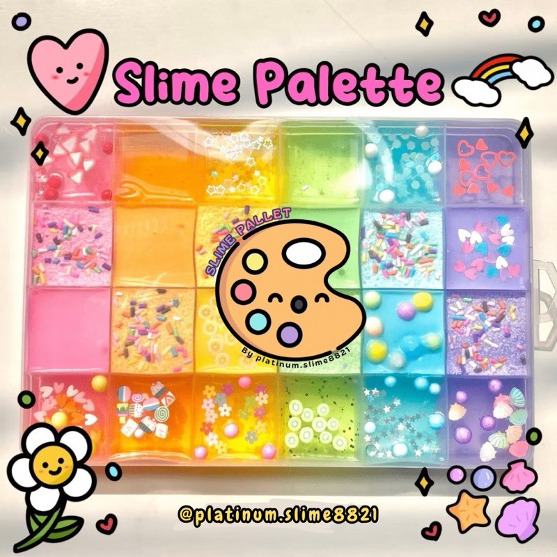 SLIME PALETTE 24 PCS BY PLATINUM SLIME || SLIME PALETTE WARNA WARNI || SLIME PALETTE DENGAN HIASAN W