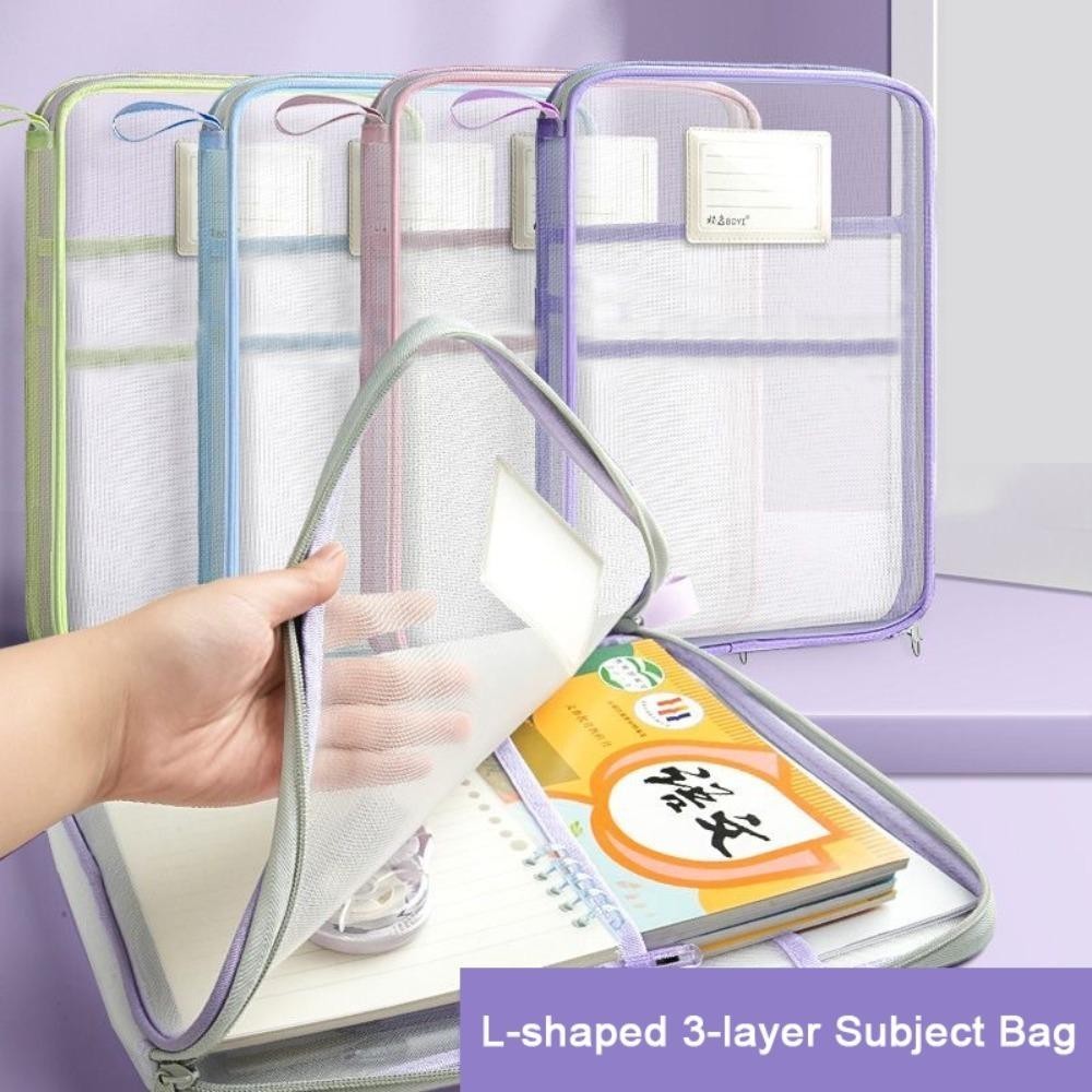 

Tas Dokumen Transparan 3 Lapis / Tas Buku Portabel Jaring Tas Penyimpanan Kertas