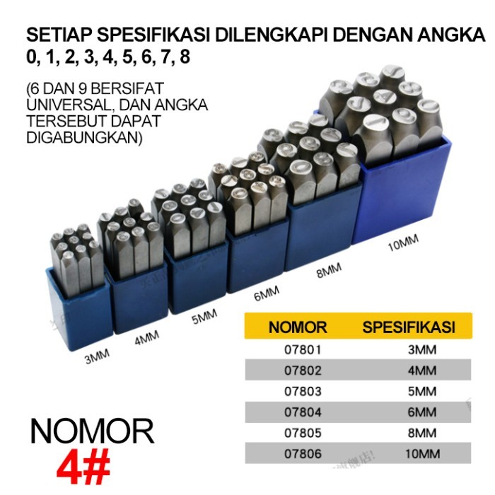 

Alat Ketok Huruf Dan Angka Nomor Besi Numbers Letter Star Punch Alphabets Printing Tool Ukuran 3mm 4mm 5mm 6mm 8mm 10mm Steel Stamp - 4#Number