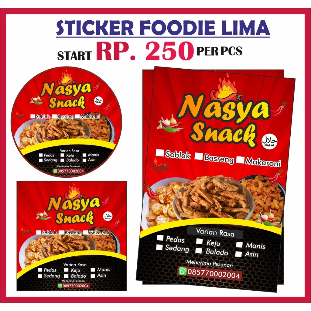 PROMO AMBYAR (TERMURAH) Stiker Label Kemasan. Stiker Jajanan Snack. logo makanan. logo basreng.logo 