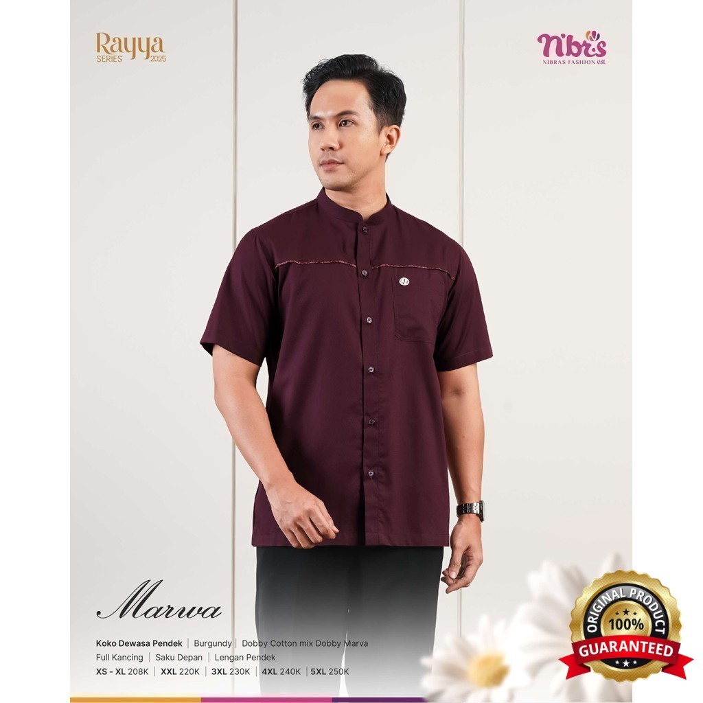 SabilaMall - Sarimbit Lebaran Marwa Koko Lengan Pendek Bahan Katun Baju Muslim Koko Pria By Nibras