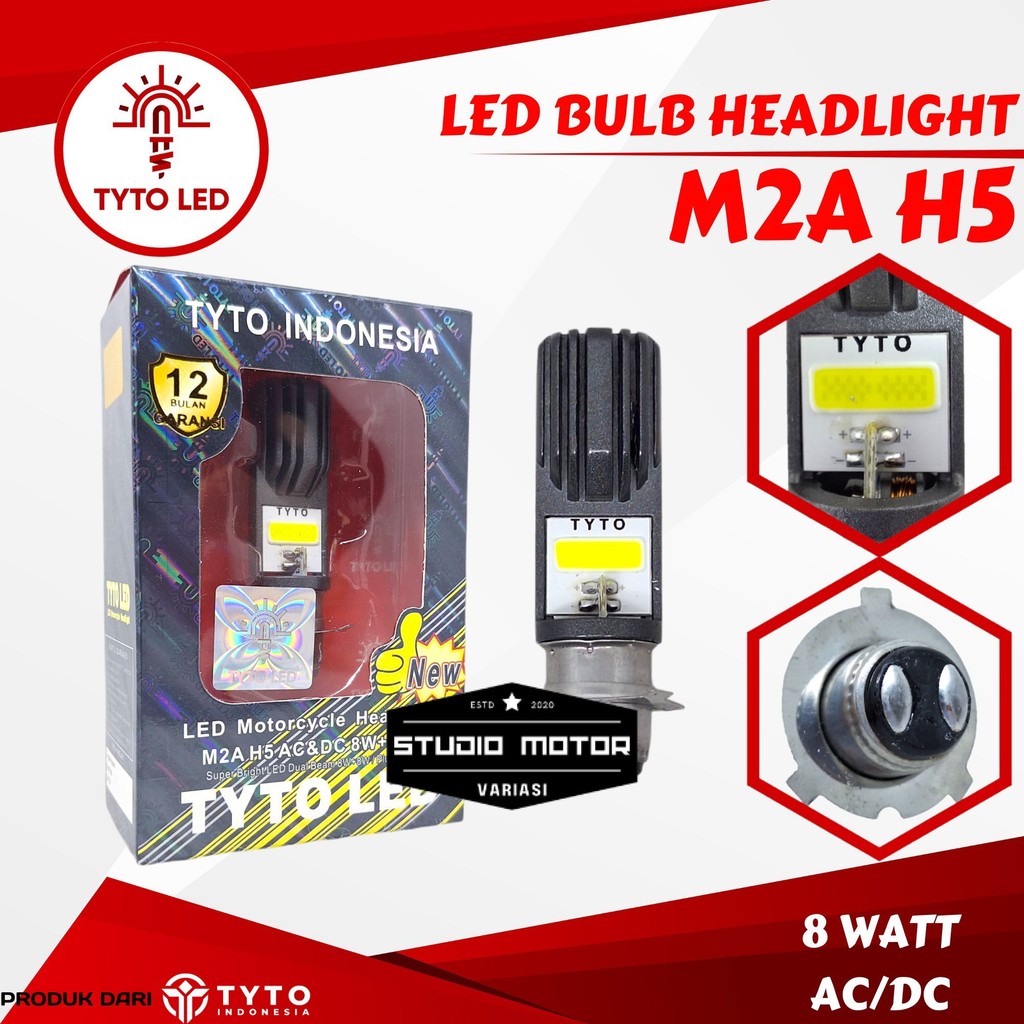 TYTO LED M2A Lampu Utama Motor Soket H5 8Watt Dual Beam Ac Dc