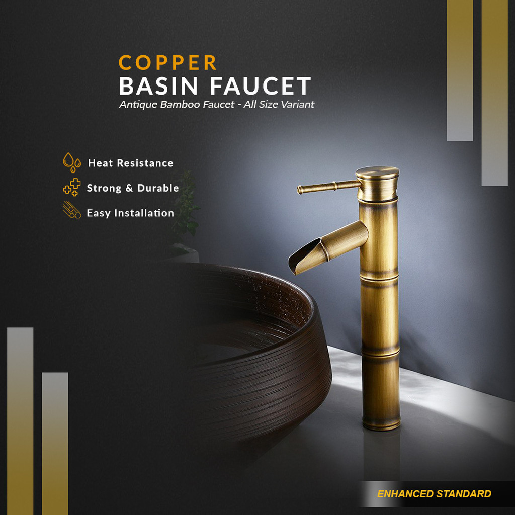 Kran Wastafel Antik Motif Bambu Copper