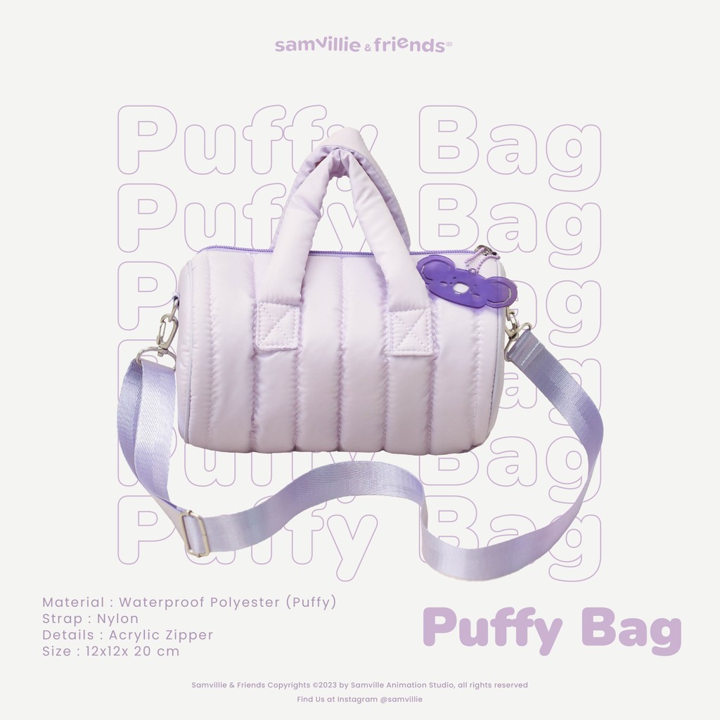 Samvillie Puffy Bag | Tas Selempang Slingbag Wanita Anak-anak Warna Ungu Bahan Waterproof