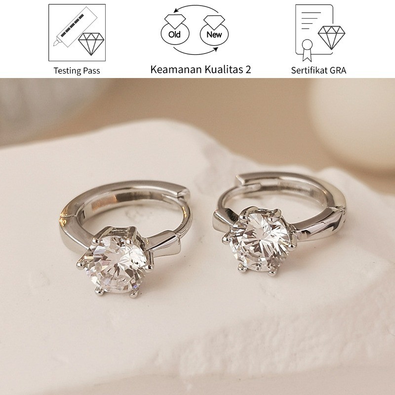SikRoad Anting Perak Klasik Moissanite 1 Karat Enam Cabang Emas Putih Cocok Untuk Pria Dan Wanita