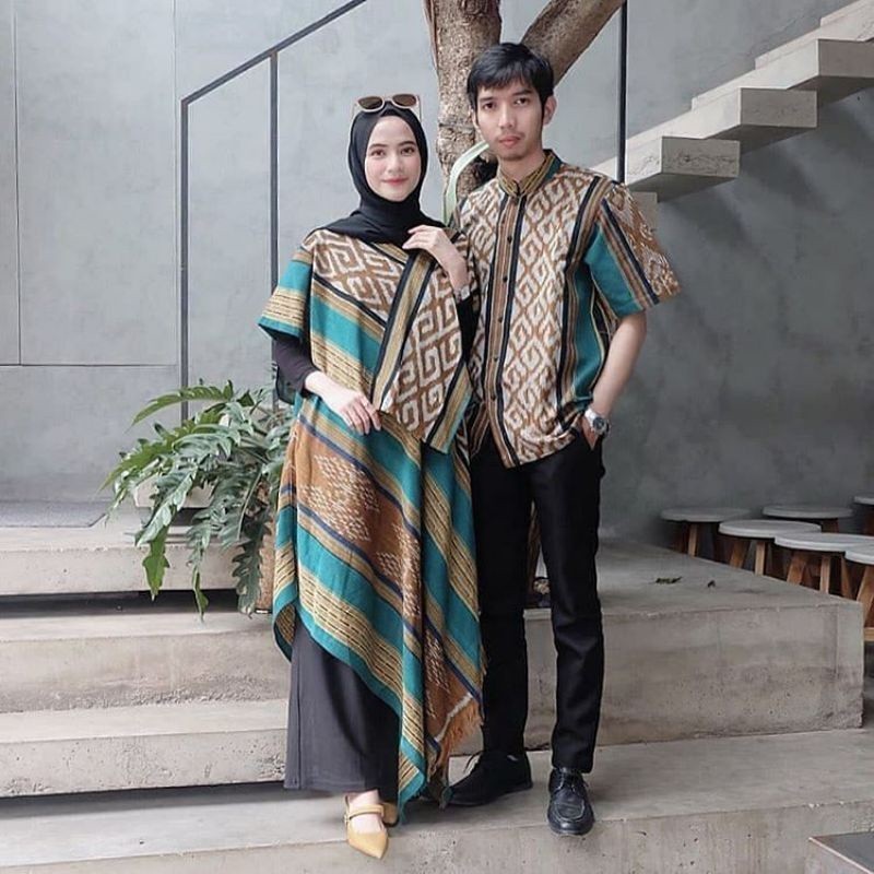 Dress tenun kombinasi modern, baju tenun, kemeja tenun pria lengan  pendek, baju tenun couple