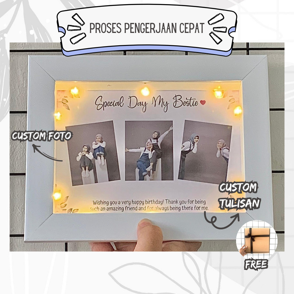 KADO UNIK Frame Foto Polaroid Dengan Lampu 3D | Gift Frame / Kado Ulangtahun / Wisuda / Pernikahan /