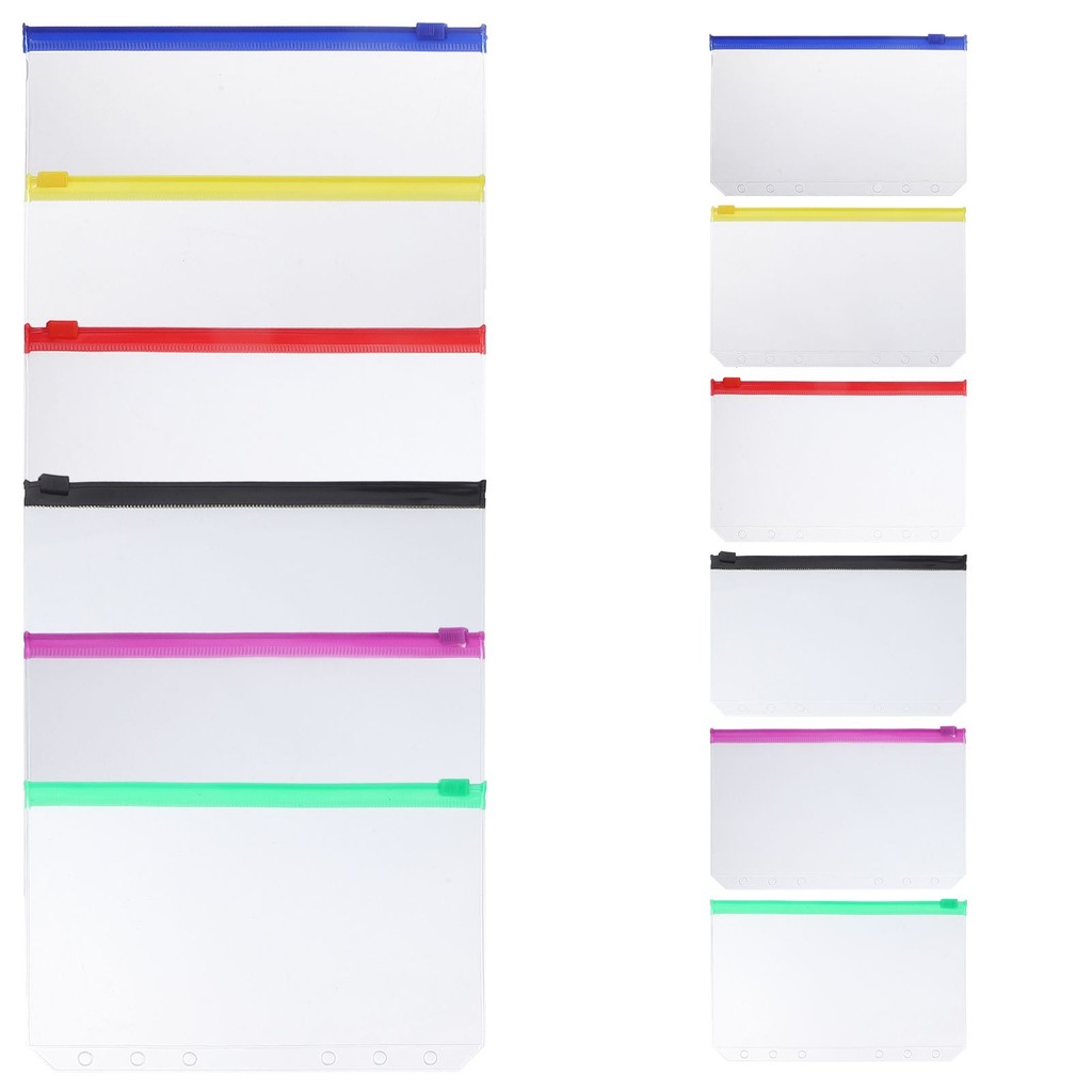 

12 PVC Transparent Binder Pouches Zipper Document Storage Bags 6 Hole Punch Pocket Clear View Lightweight ganizer