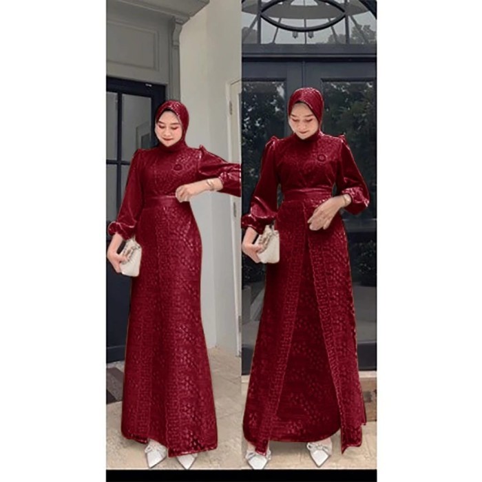 Maxi Malika Brukat Dress Busui Fashion Muslim Kualitas Premium - lilac, M-ld-90cm