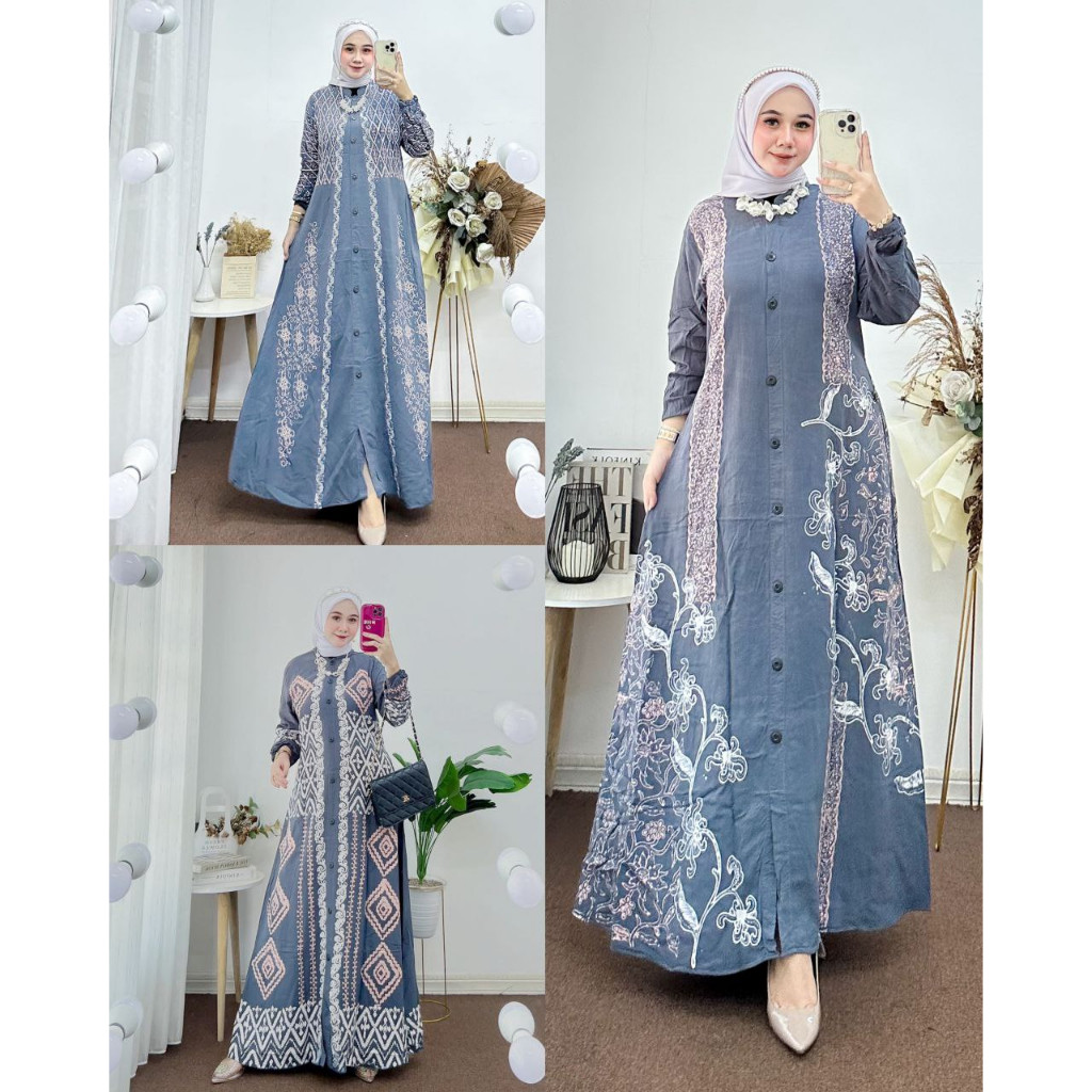 BAHAN PREMIUM / M L XL XXL Gamis Twill Rayon Pekalongan FULL KANCING Warna Soft Gamis Wanita Kekinia