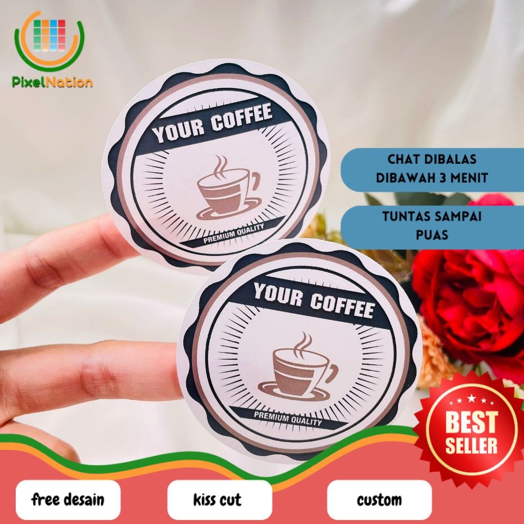 

PiNat 9-15 Cetak Sticker Label Minuman Coffe Stiker Coffee Free Desain Bulat Chromo Murah Kopi