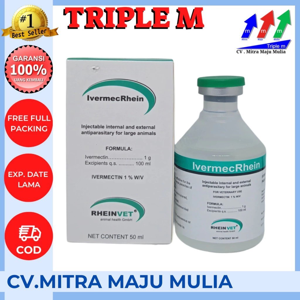 Obat Antiparasit Hewan Ternak 50 ml - Kutu Caplak Cacing Tungau - Ivermectin Triple M