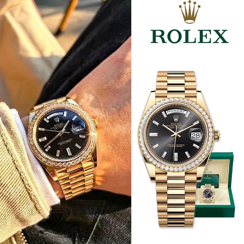 Rolex【Rolex】100% Original Rolex Watch Day-Date Series Jam Tangan Rolex Pria M228348RBR-0001 40mm Bla