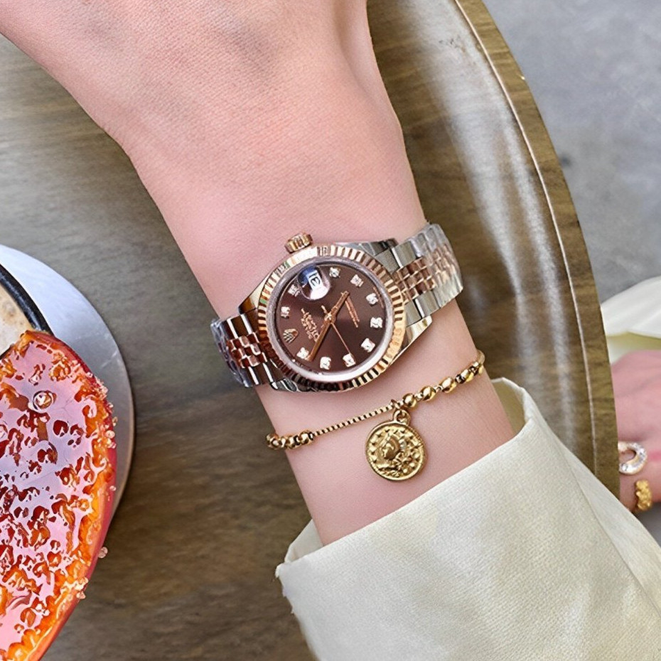 【Swiss Rolex100% ASLI】Original Jam Tangan Rolex Wanita Rolex Datejust Series 18K Rose Gold Diamond 2