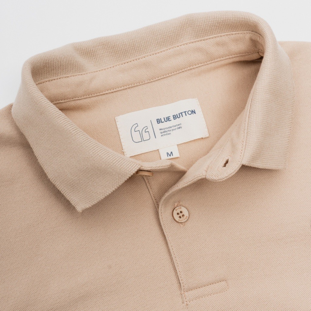 BlueButton Polo Shirt Pria Beige Khaki Coklat Muda
