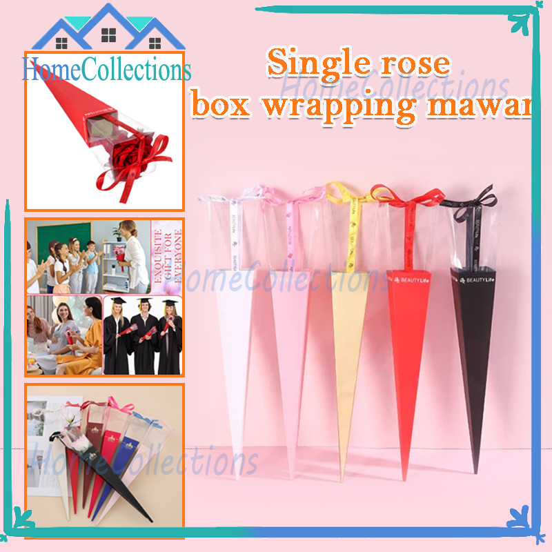 

Single Rose Box Wrapping / Single Rose Flower In Box Cone / Flower Wrap Wrapping Box Buket Bunga Mawar