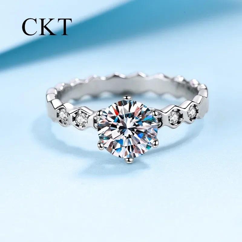 CKT Real 18K White Gold 0.5ct/1ct Moissanite Rings for Women Platinum Pt950 Fine Jewelry for a Glamo