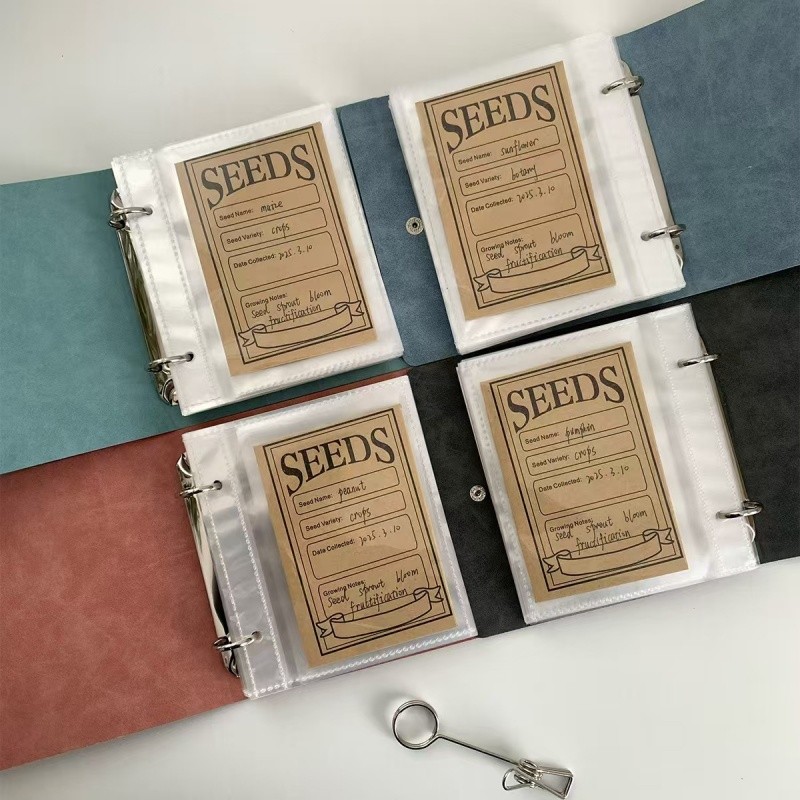 

Large Capacity 5inch 2rings Seed Organizer Binder Insertable PU Leather Album for Seed Storage,Gardening Journal,Plant Envelopes