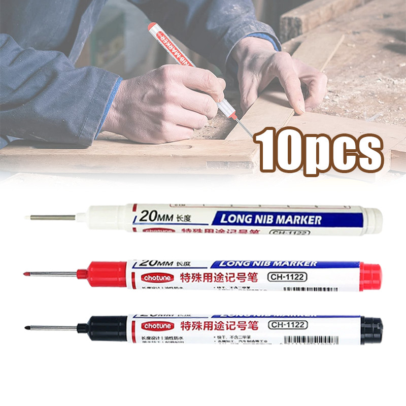 

【BARANG SPOT】10pcs/Set Long Head Marker Tukang Kayu Anti Air Long Nib Marker Multiguna Spidol Kepala Panjang