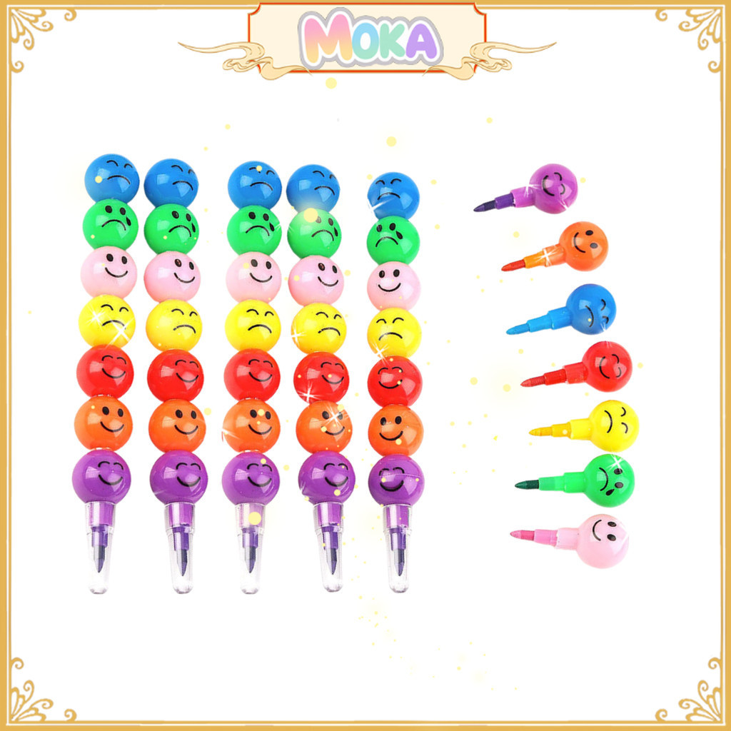 

MOKA Pensil Warna Rainbow 1 Set Isi 7 Warna / Pensil Warna Tumpuk Bulat Emoji Smiley MKP114