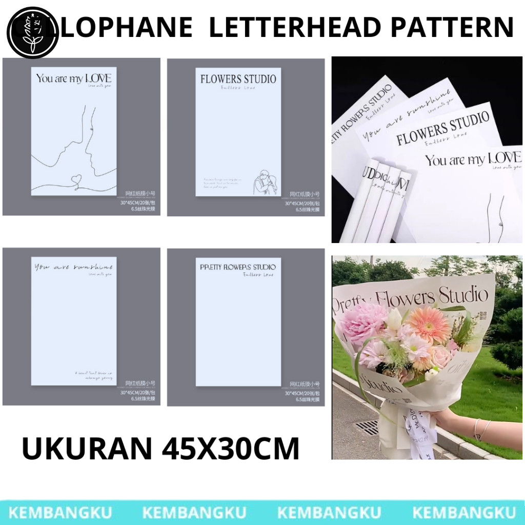 

(PACK ISI 20) KERTAS CELLOPHANE LETTERHEAD PATTERN KERTAS PUTIH TULISAN FLOWER STUDIO