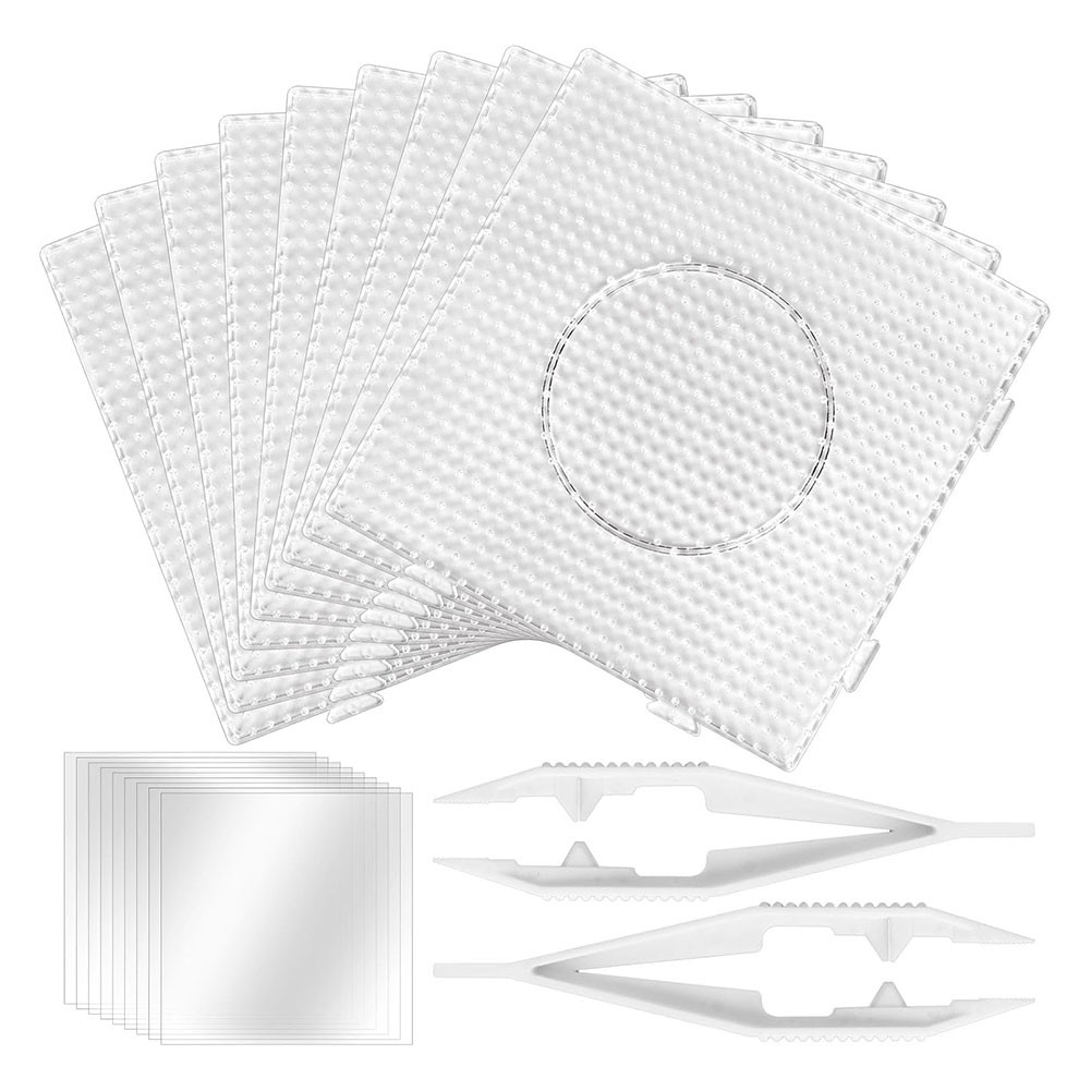 

AC23-9 Pack Plastic 5Mm Large Square Beads Nail Plates With Ironing Paper & Bead Tweezers For DIY Craft Beads