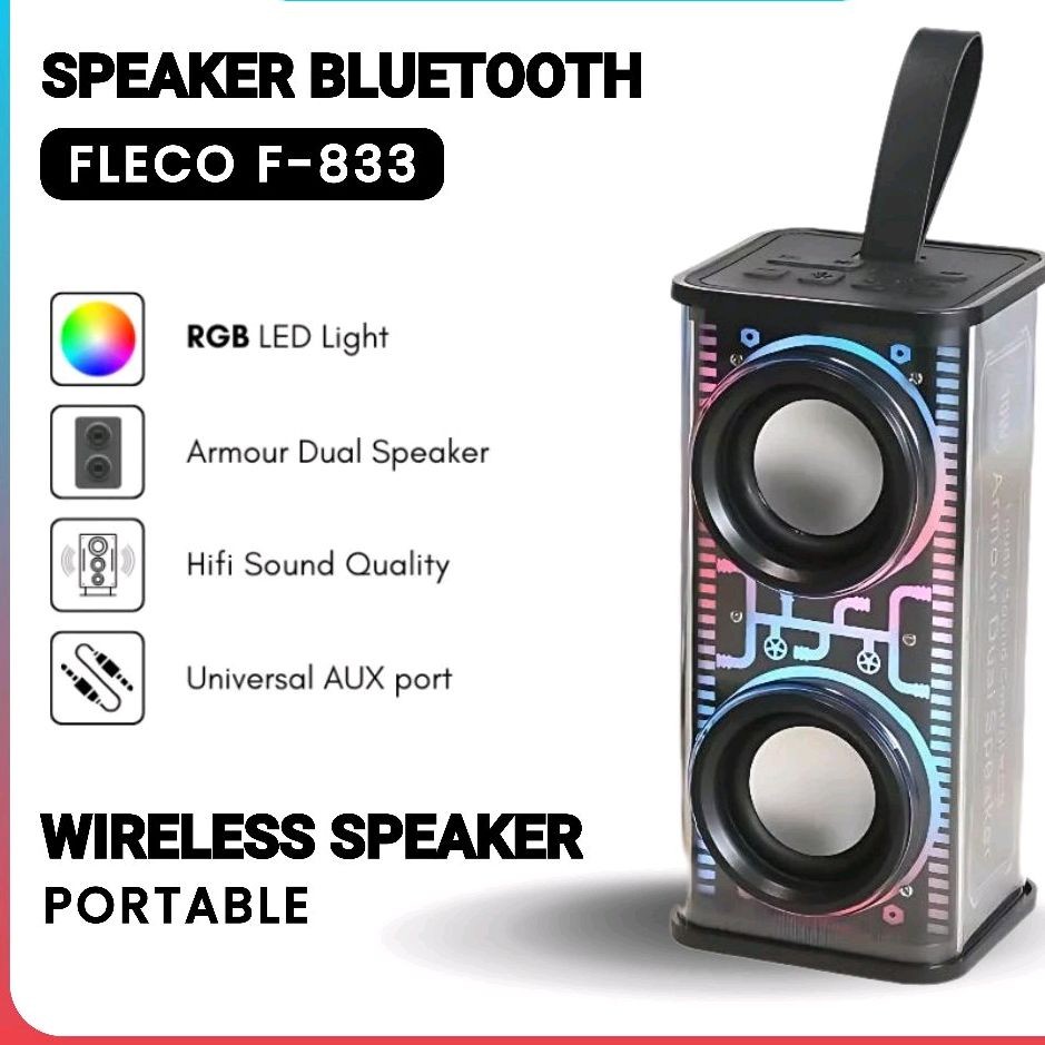 Speaker Bluetooth Wireless Portable Fleco F 833 Speaker Rgb Led Super Bass 10W Fleco F833
