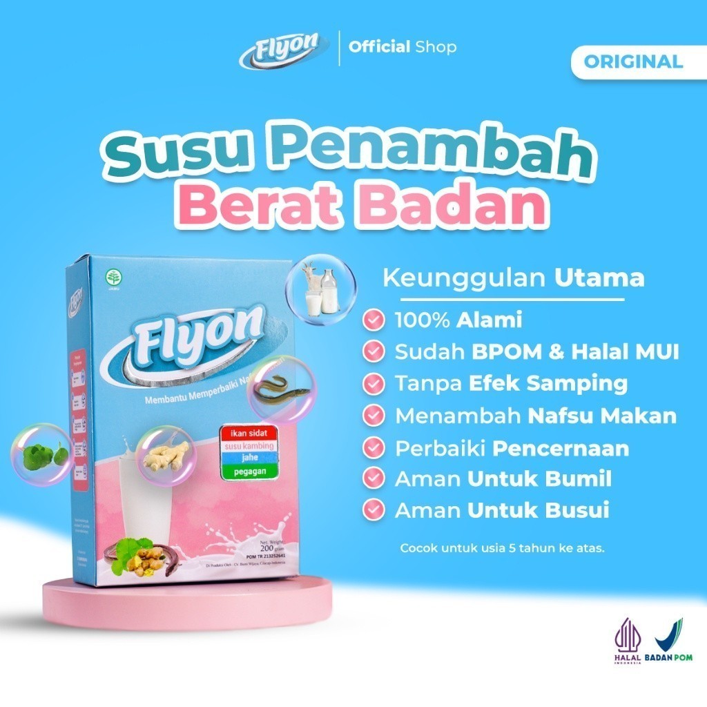 

Susu Flyon Suplemen Penambah Nafsu Makan Penambah Berat Badan Penggemuk Badan Original